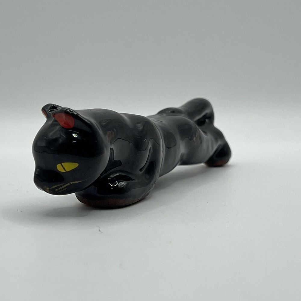 MCM Black Panther/Cat Stalking Wild Animal Figurine Ceramic Red Clay‎ 50s Japan